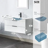36" Bathroom Vanities Cabinet with Sink Combo, Wall Mounted Floating Cabinet W/Decor Line,Soft-Close System, 2 Extra Big Drawers 2