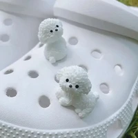 3D Cute Mini Puppy Shoe Decoration Set Detachable Diy Bichon Frise Dog Figurines Accessory, Used For Clogs, Holiday Party Gifts 1