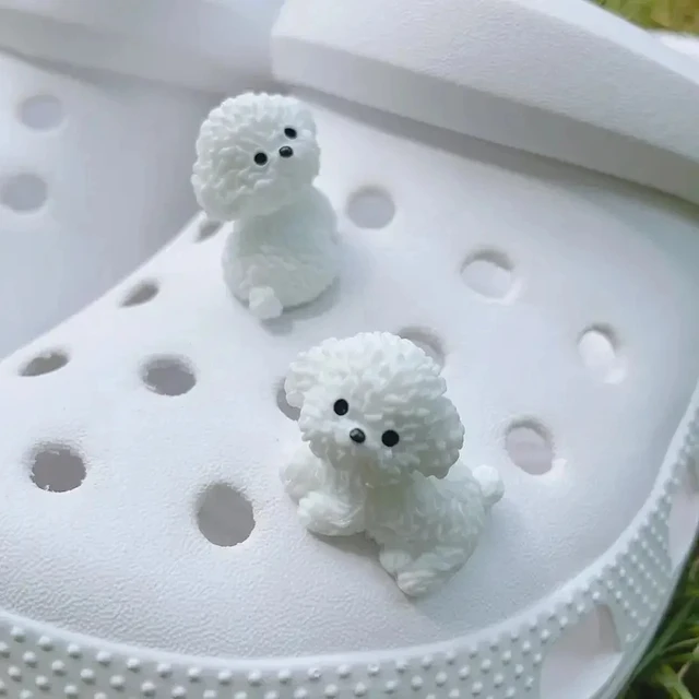 3D Cute Mini Puppy Shoe Decoration Set Detachable Diy Bichon Frise Dog Figurines Accessory, Used For Clogs, Holiday Party Gifts 1