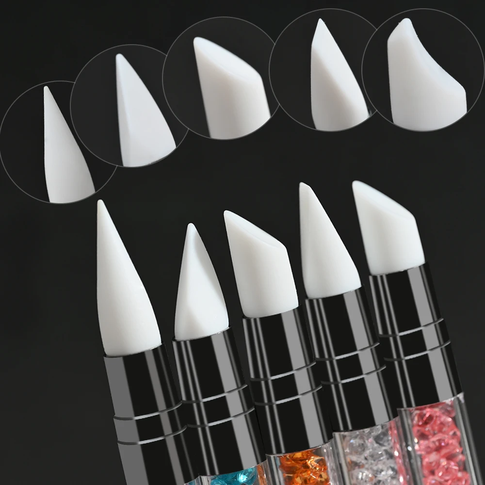 5 Pcs Nail Art Sculpture Pen Dual Tipped Silicone Nail Tools Nail Art Acrylic Pen Silicone Brushes for Resin Nail Art Tools 6