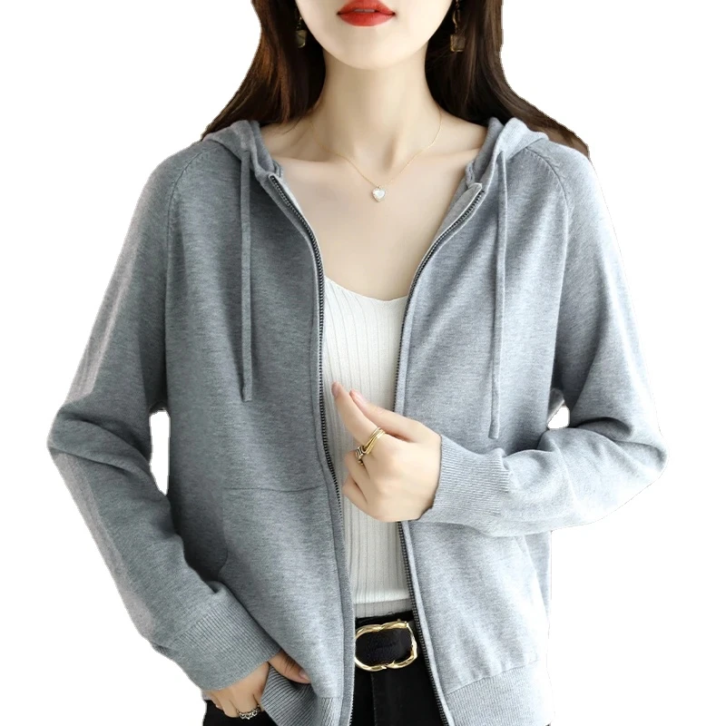 

Women's Hooded Y2k Aesthetic Clothing Long-Sleeved Sweater Cardigan Sweater Loose Pullover Sweatshirt Knit Hoodies Zipper Jacket