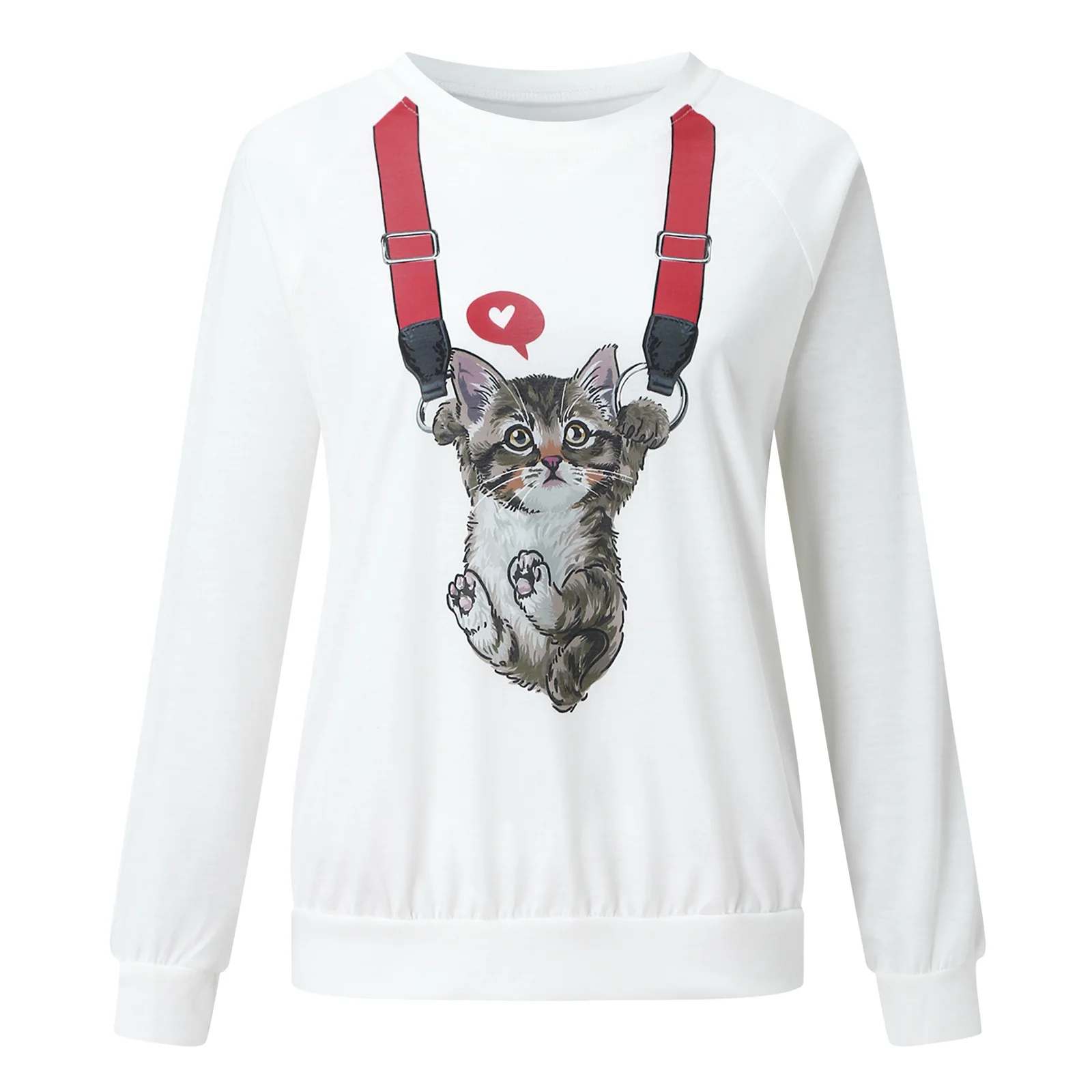 

Spring and Autumn New Women's Loose Cat Round Neck Long Sleeve Top Sweater Fashion Casual All-match Tops Female and Lady Clothes