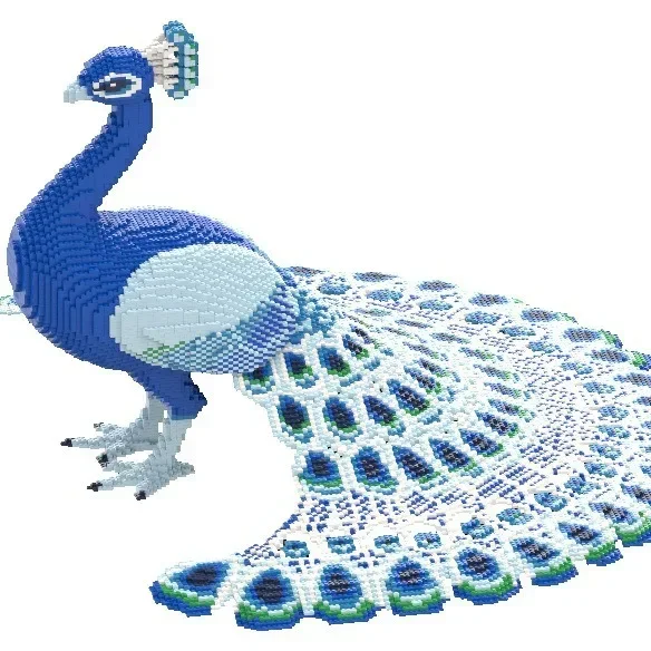 MOC 70cm Blue Jade Green Peacock Building Blocks Set Simulated