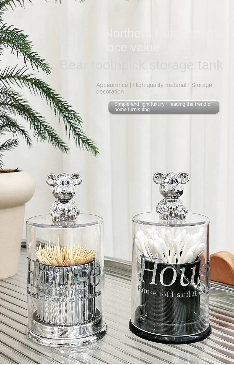 Description Picture 2 of itemCute Bear Toothpick Holder Cotton Swab Rod Storage Box Cosmetics Jewelry Bathroom Makeup Container Lipstick Organizer Box