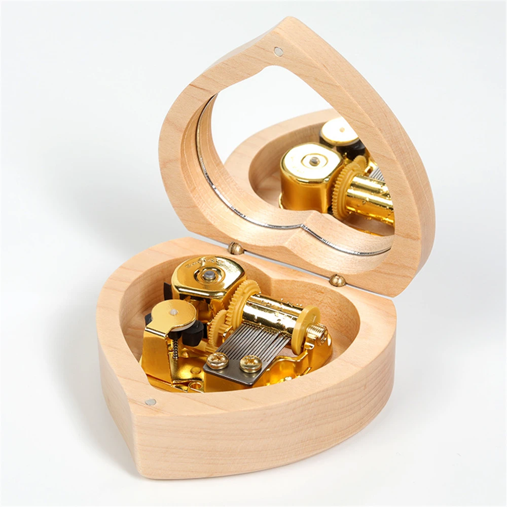 Music box Wooden heart shaped music box maple wood 18 tones clockwork musical box Swan Lake Summer Moving Castle birthday gifts for lovers