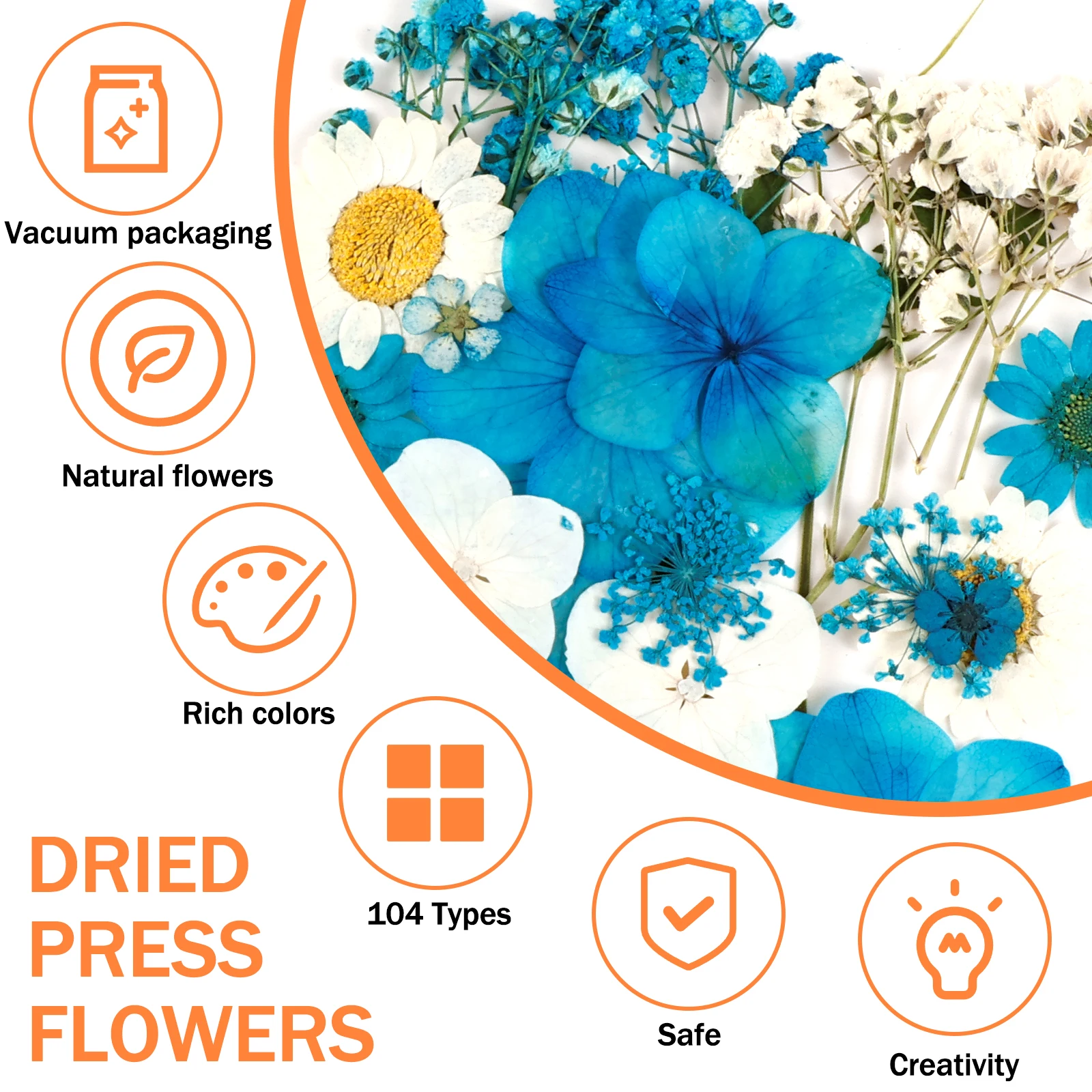 104Pcs Pressed Dried Flowers Set Real Natural Pressing Floral Leaves DIY Multipurpose Real Pressed Flowers Dry Leaves Kit