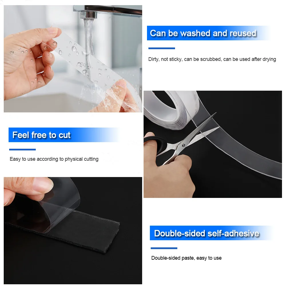 Super Strong Double-Sided Tape Reusable Adhesives Sealers Tape Two Face  Cleanable Nano Acrylic Glue Gadget Sticker kitchen - AliExpress