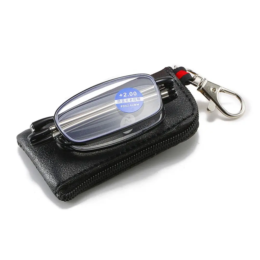 Folding Keychain Reading Glasses Women Men Portable Anti Blue Light Presbyopic Eyeglasses with Case Ultralight Hyperopia Eyewear