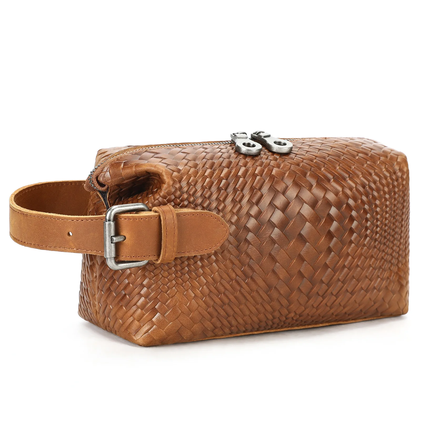 Genuine Leather Hand-woven Clutch Bag Men's Large Capacity Portable Handbag Storage Bag