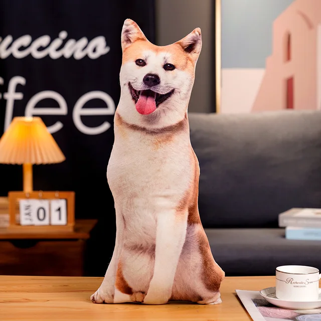 50/70cm Simulation Sitting Dog 3D Printing Plush Pillow Lifelike Shiba Inu Labrador French Bulldog Corgi Stuffed Throw Pillow