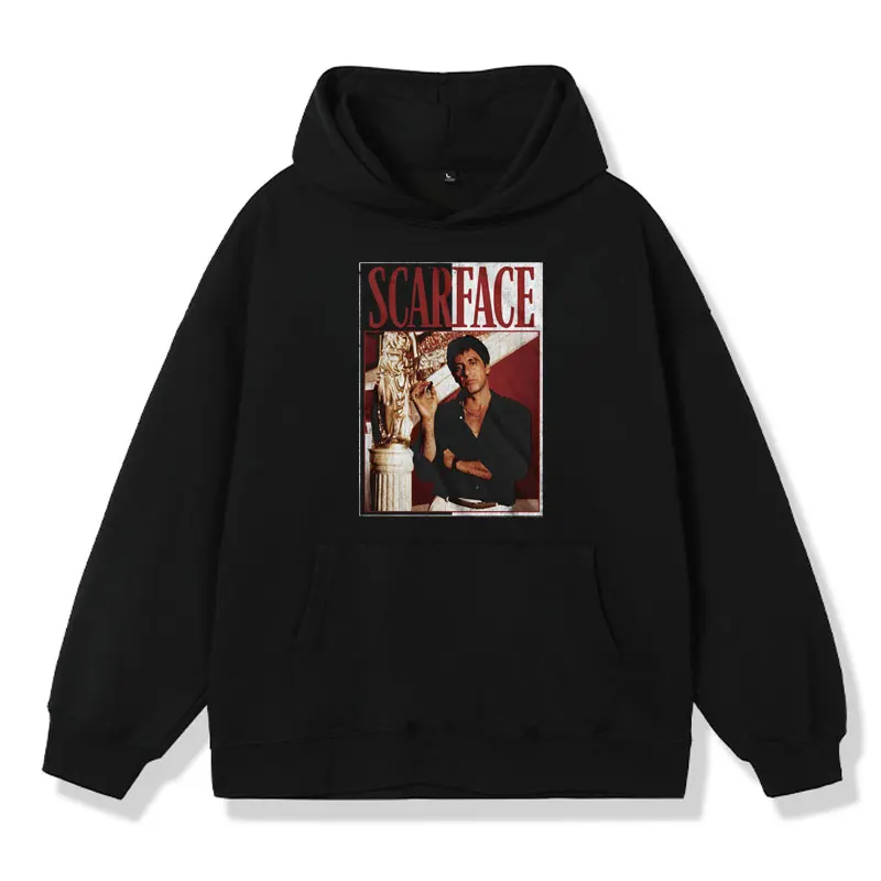 

90s Vintage Scarface Movie Al Pacino As Tony Montana Graphic Print Hoodies Male Fashion Oversized Fleece Sweatshirt Men Women