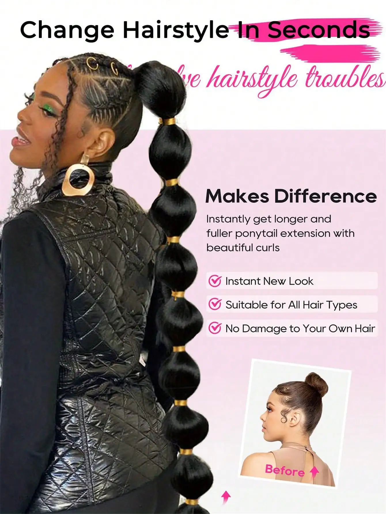 Synthetic Black Brown Ponytail Hair Extensions For Women