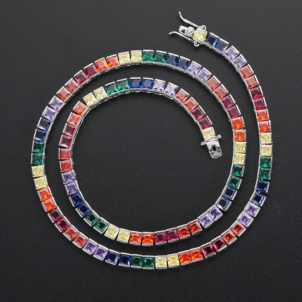 4mm Hip Hop Bling Multicolor CZ Cubic Zirconia Jewelry Iced Out Tennis Chain Diamond Necklace For Women