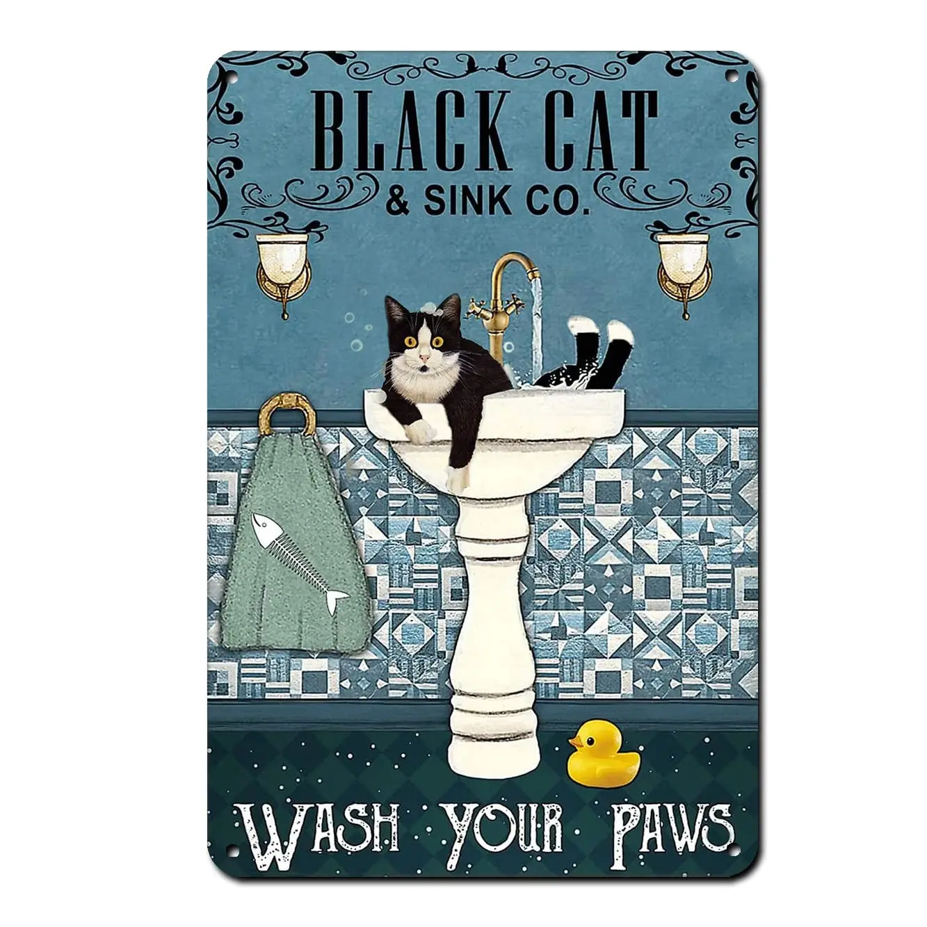 

Декор для ванной в стиле ретро, металлический жестяной знак, черная кошка, мытье лап, забавный металлический постер, Настенный декор для ванной комнаты, знак для туалета, домашний декор