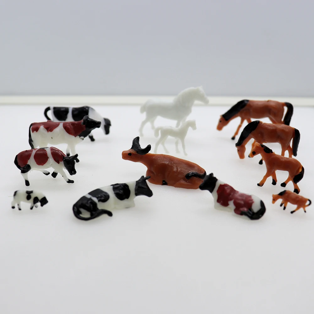 HO/N Scale Model Miniature Horses Cows Farm Animals 1:87 1:150 ABS Plastic Toys For Prairie Scene Layout Diorama Kits 10Pcs 4