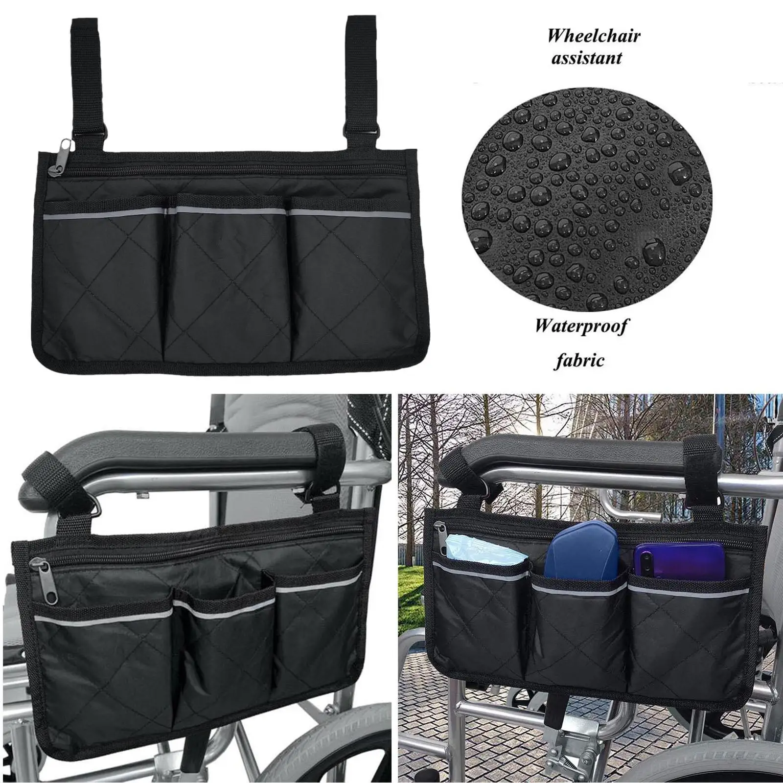 

1pc Wheelchair Armrest Bag Side Storage Bag Multi Pocket Strip Bag Reflective Storage With Storage Hanging Wheelchair Bag W0E9