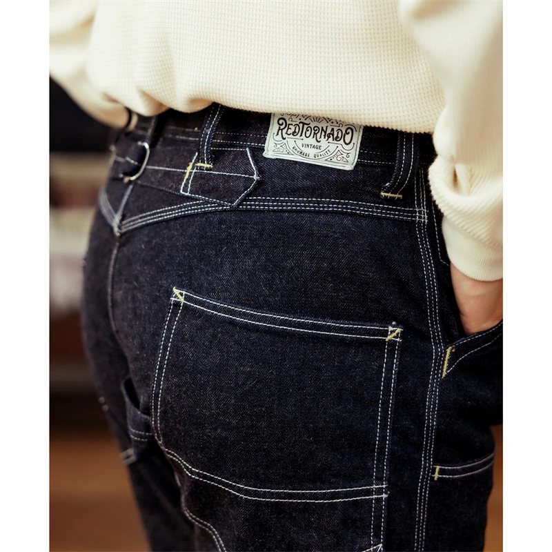 Red Tornado 14oz Indigo Denim Derrickman Work Pants Vintage Men Double Knee Jean 3
