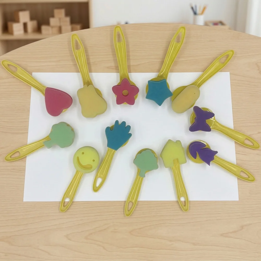 12Pcs 모양 스폰지 페인팅 스탬프, 하트 스타 꽃 패턴, 어린이를 위한 재사용 가능한 DIY 아트 브러쉬, 드로잉 도구
