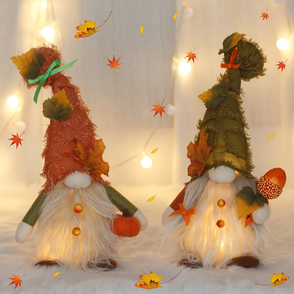 

Dwarf Autumn Fall Rudolph Doll With LED Light Elf Ornaments Thanksgiving Day Luminous Doll Decoration Cute Doll Gift For Kids