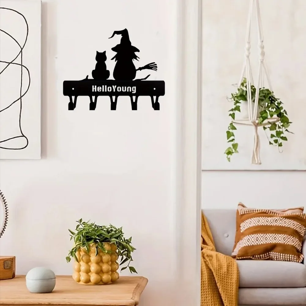 Wall Hook 1pc Witch and Cat Metal Key Holder Wall Hook Art Modeling Decorative Accessories Wall Mount,Hook,Keychain,Keychain 5