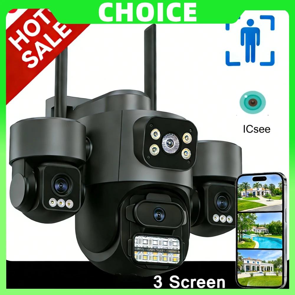 ICsee 15MP 3스크린 보안 카메라 트리플 렌즈 광각 모니터 양방향 오디오 Onvif WiFi 캠 XMEYE