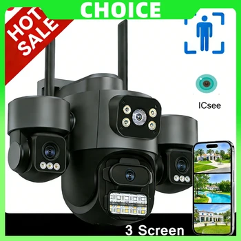 ICsee 15MP 3 Screen Security Camera Triple-Lens Wide-Angle Monitor Two Way Audio Onvif WiFi Cam XMEYE 1