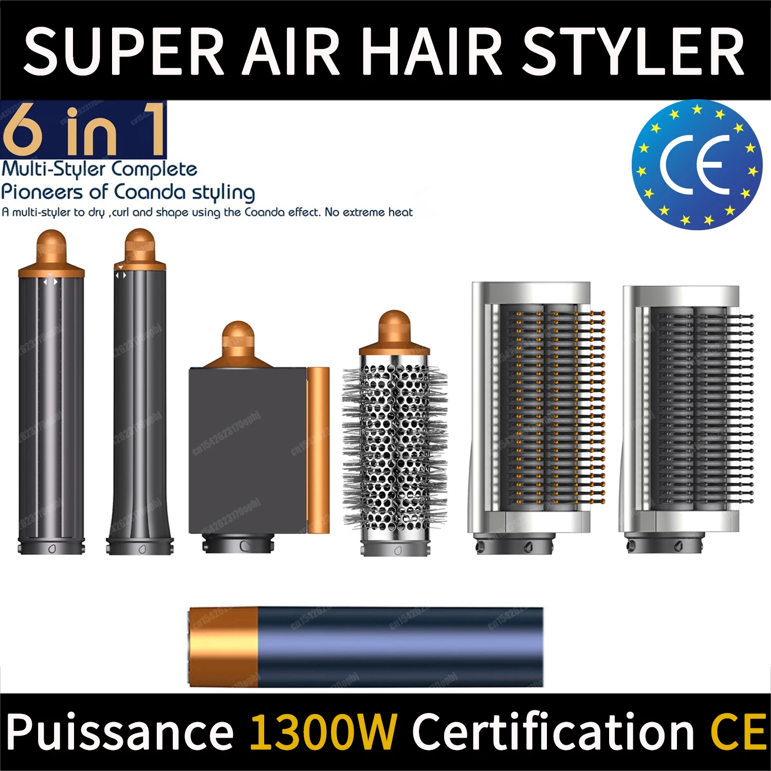 Hair Dryer 6 in 1 Auto Curling Wrap Hot/Cold Air 1300W Straightener Curling Barrel Brush Salon