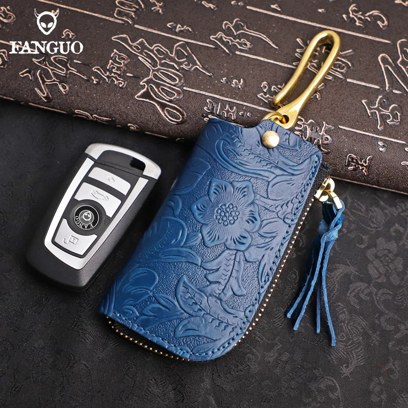 

Ручная работа, держатель для ключей от дома из натуральной кожи, мужской простой кошелек для ключей, брелок для автомобильных умных ключей, органайзер для ключей