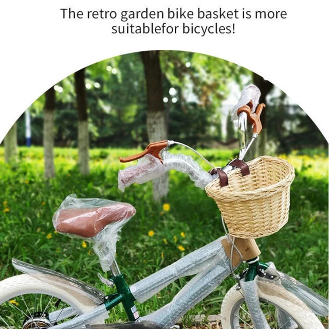 bolso y cesta de mimbre natural para bicicleta de niños