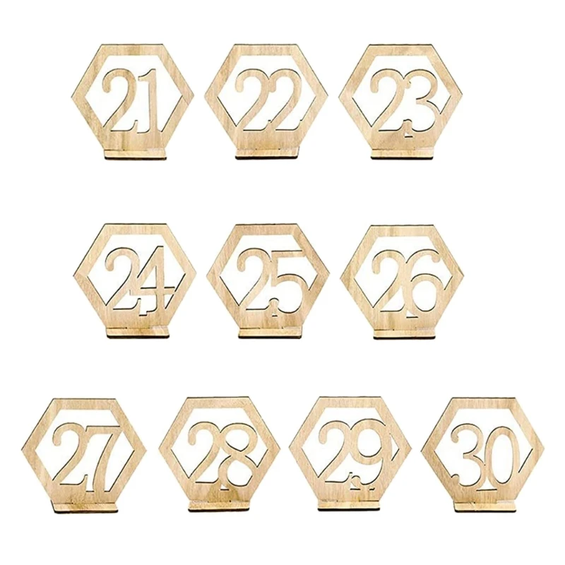 10pcs/set Hexagon Wood Table Number Sign Decorative Ornament Crafts for Wedding Birthday Holiday New Year Decoration