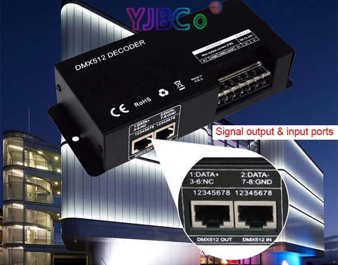 Description Picture 6 of itemHigh power 3CH RGB DMX 512 Decoder 4CH RGBW LED Strip light Controller 12V 24V DC DMX to PWM LED Modules Engineering DMX Dimmer