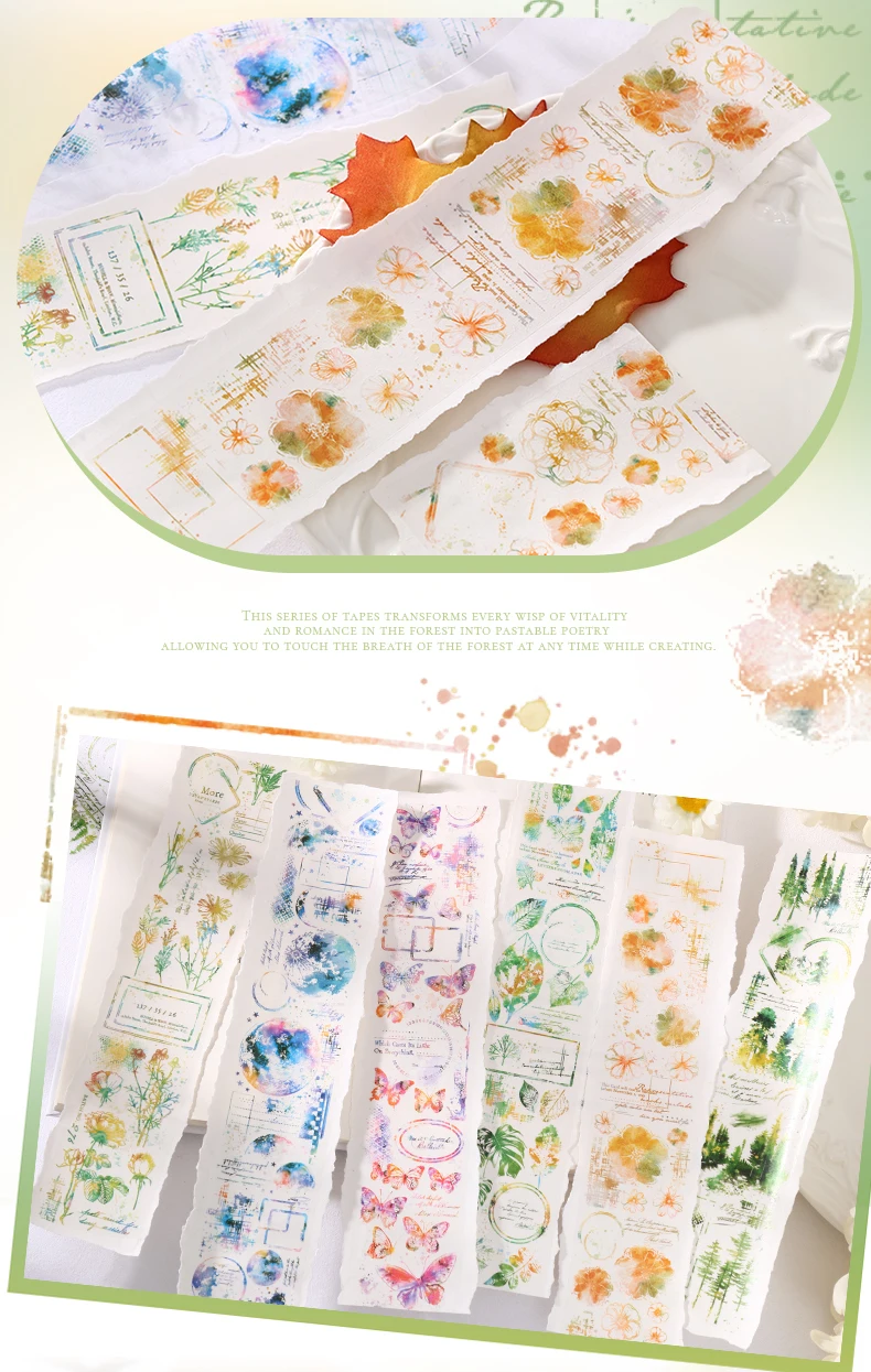 Journal GO 5 x 200 cm Waldschmetterlinge PET-Band Landschaftsaufkleber DIY Scrapbooking Tagebuch Collge Junk Journal Masking Tape – Detail 6
