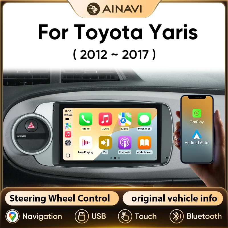 Autoradio Android 2 Din AINAVI pour Toyota Yaris 2012-2015, lecteur multimédia automobile, GPS, HDMI, Carplay sans fil, Android Auto, radio FM, Bluetooth, écran voiture, autoradio, radio pour voiture, Carplay, autoradio, radio de voiture, BT, USB, FM, SWC, 9 pouces 1 Autoradio Android 2 Din AINAVI pour Toyota Yaris 2012-2015, lecteur multimédia automobile, GPS, HDMI, Carplay sans fil, Android Auto, radio FM, Bluetooth, écran voiture, autoradio, radio pour voiture, Carplay, autoradio, radio de voiture, BT, USB, FM, SWC, 9 pouces 1