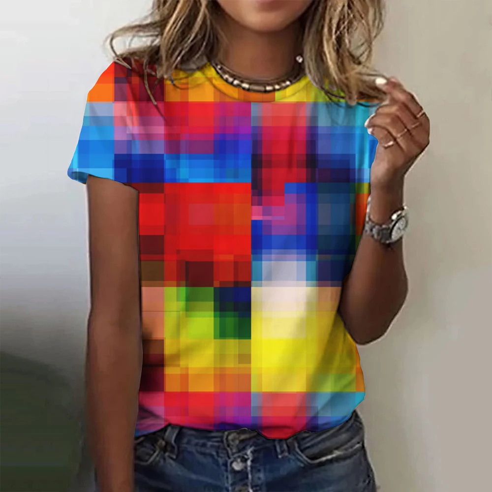 

2024 Top Women Colorful Printed Women's T-Shirt Oversized T-Shirt Popular Clothes Women Clothing Short Sleeve Tees Blouse 5XL