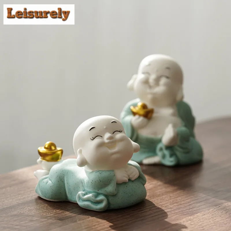 Zen Inspired Maitreya Buddha Ingot Tea Pet Antique Flowerpot Landscaping Tea Figurine Play Toys Tea Statue Ornaments Teaware