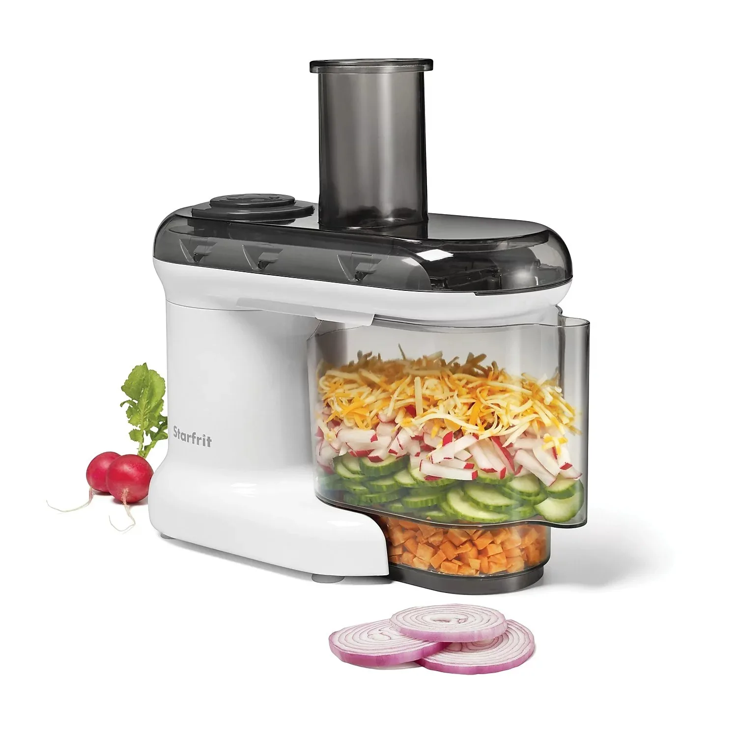 

Food slicer with almost no hand contact food cart