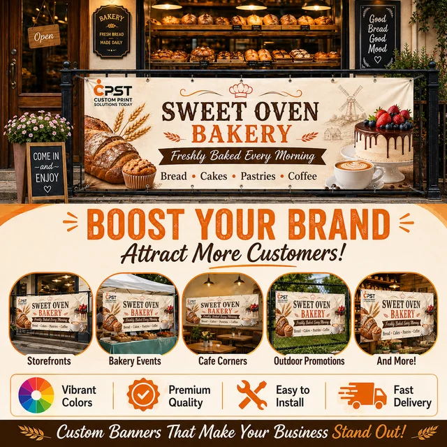 Bannière de boulangerie personnalisée, enseigne en vinyle personnalisée, imperméable, publicité extérieure pour boulangerie-pâtisserie 1
