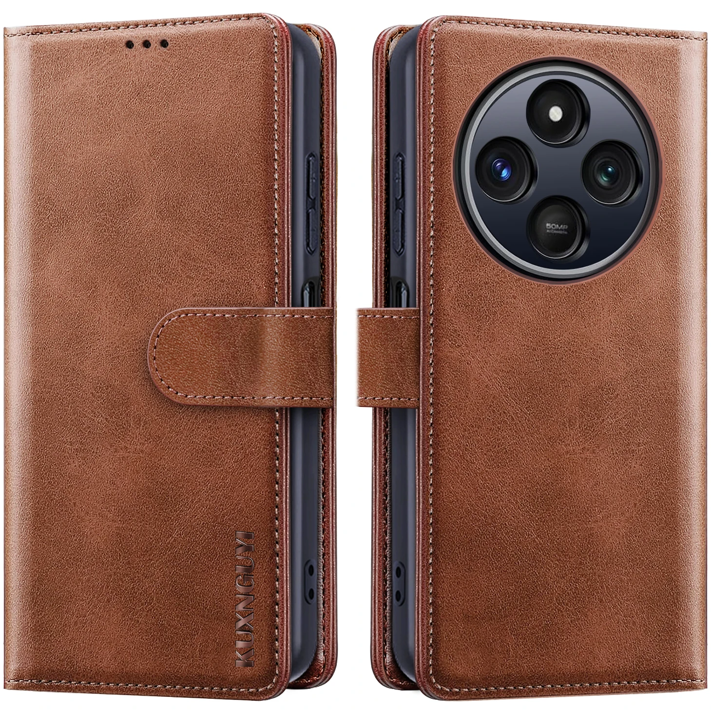 Leather Wallet Case with Card Holder and Magnetic Flip Stand - Shockproof Protection Cover