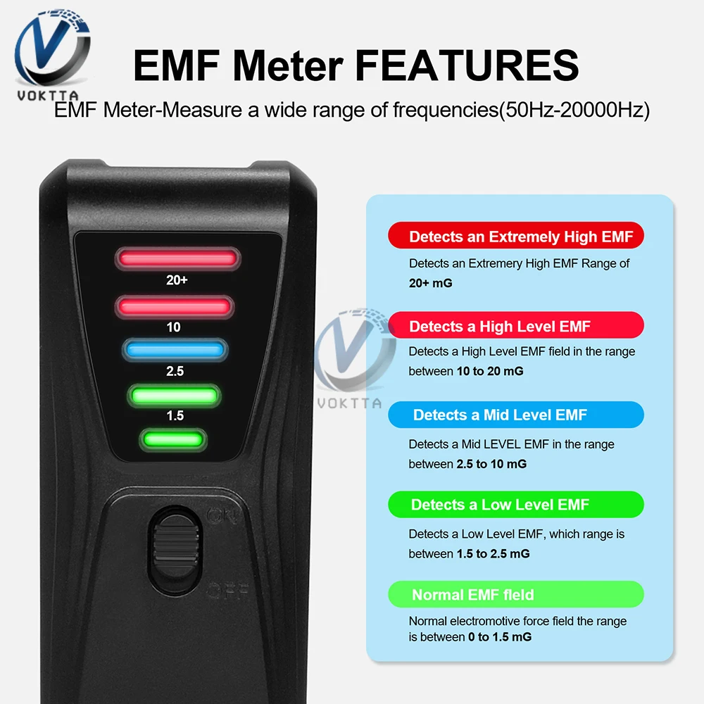 EMF Meter Tool Electromagnetic Radiation Tester 5-color LED Indicator Light Magnetic Field Detector Ghost Hunting Equipment Test