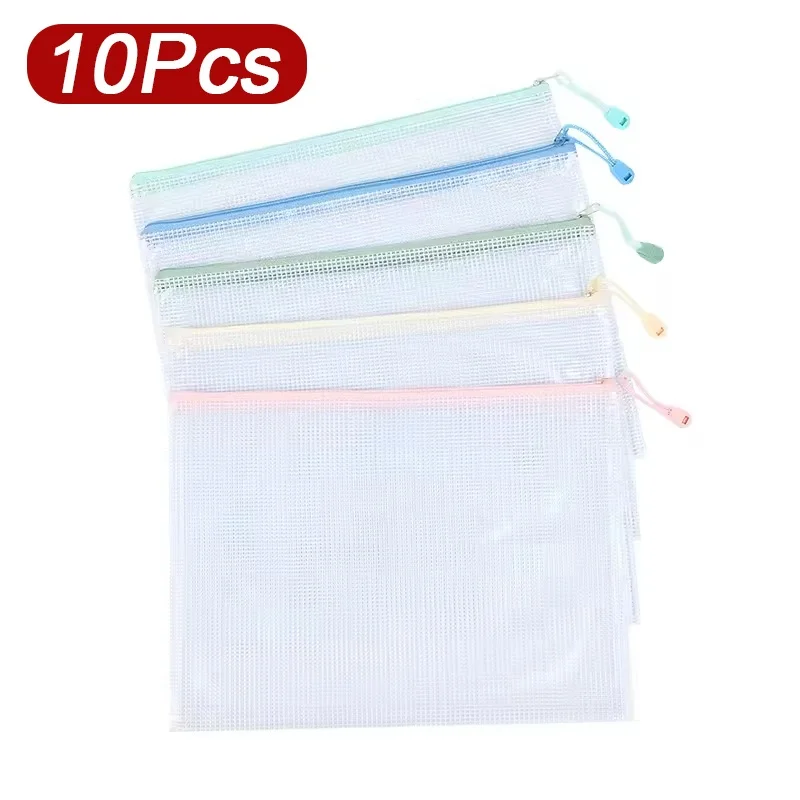 5/10/30PCS Storage Bag Folder File Mesh Zipper Pouch A4 A5 Document Bag Zip File Folders For School Stationery Office Supplies 1