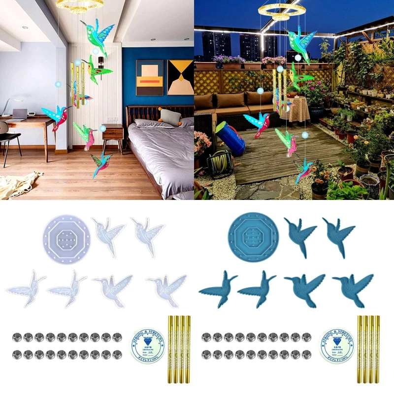 

Silicone Resin Mold for Wind Casting, Hummingbird Epoxy Moulds DIY Wind Bells Decorations for Home Garden Yard