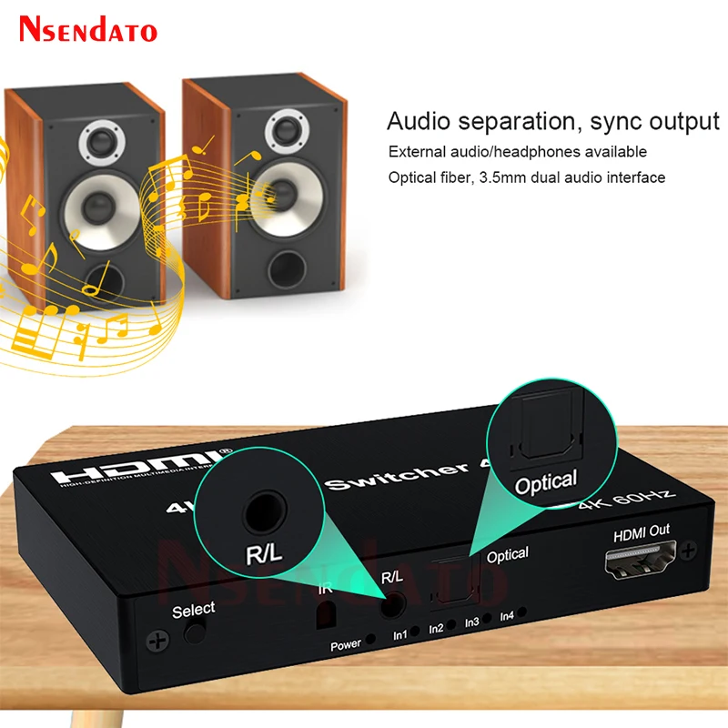 HDMI 2.0 Switcher 4 in 1 out with audio 4K 60Hz HDMI Switch Switcher Selector 4x1 Full 3D Support Dolby HDCP2.2 HDTV Xbox PS3/4