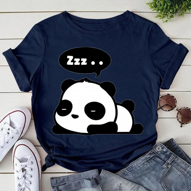 

Cute Panda Print T-shirts For Women Summer Lovely Short Sleeve Casual Round Neck T-shirts Ladies Creative Personalized Tops