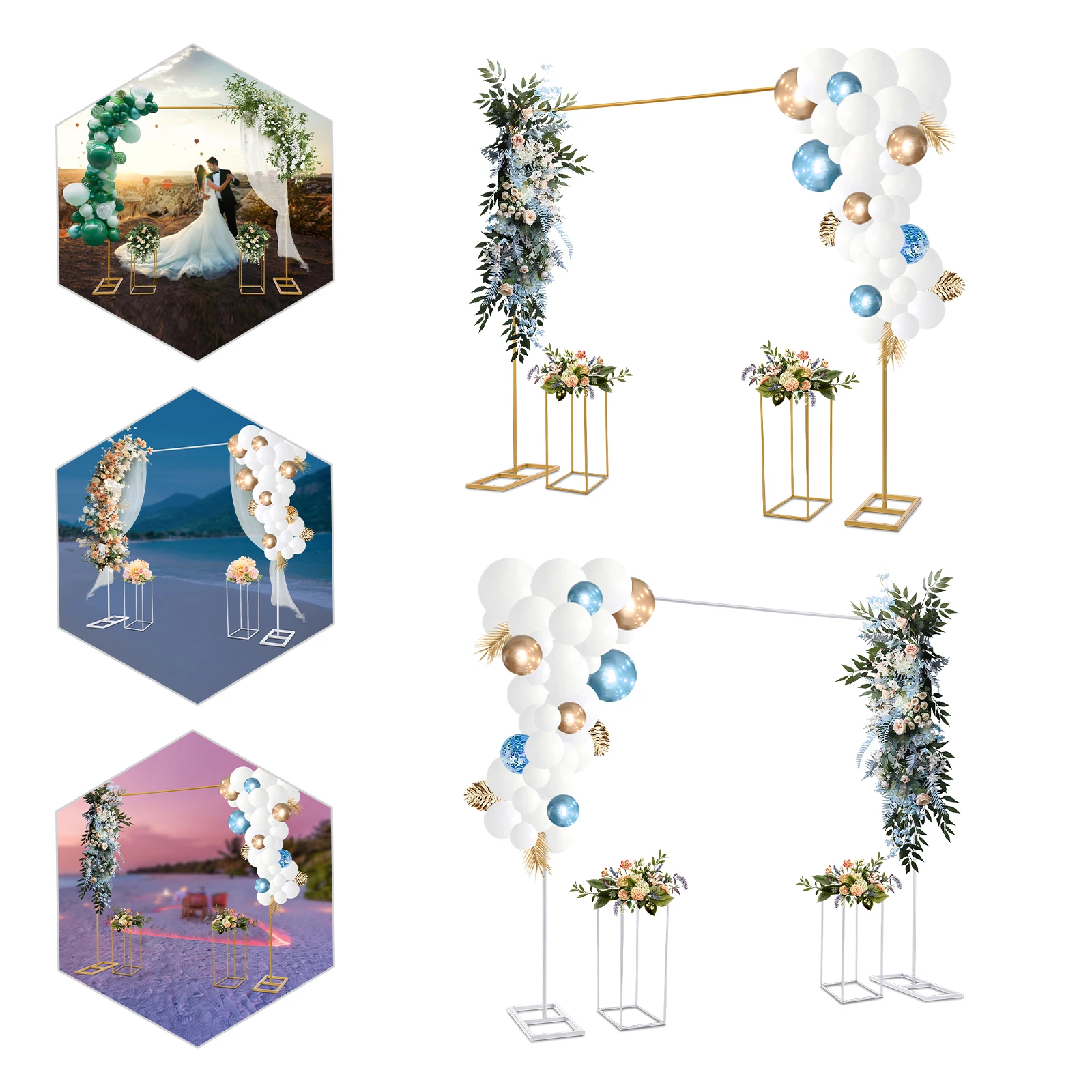 White/Gold Balloon Stand with Flower Stands Metal Wedding Stand Wedding Backdrop