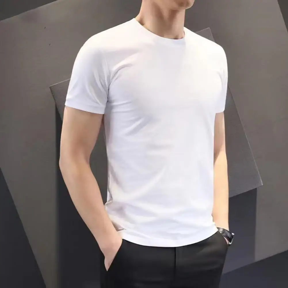 Men Slim Fit T-shirt Men\'s Summer T-shirt Soft Breathable Slim Fit O Neck Top for Sports Business Casual Wear Solid Color Tee