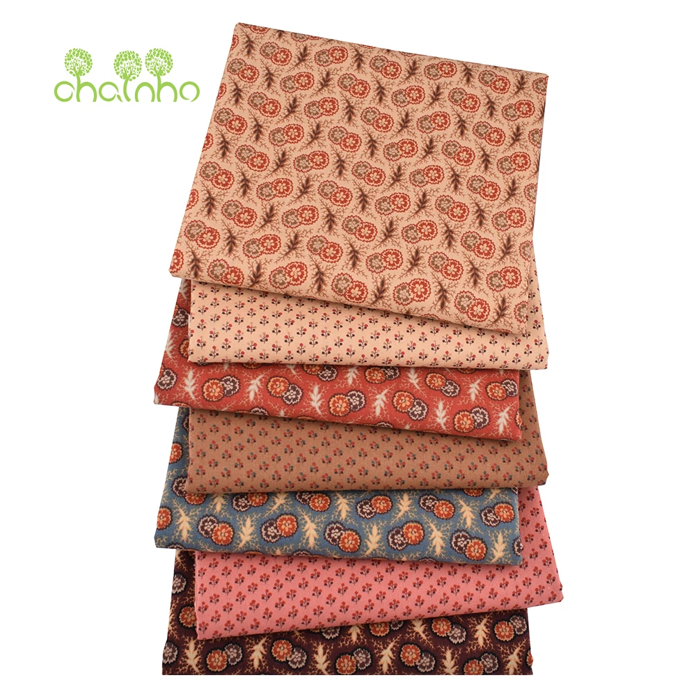 Chainho,Flower Printed Plain Cotton Fabric,Poplin Material For DIY Sewing Quilting Baby Child's Shirts,Skirt,Brownish Red Series