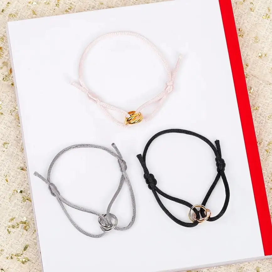 

Europe Luxury Jewelry Pink Black Red Rope Couple Top Quality Bracelet Women Fine Wedding Gift Trend