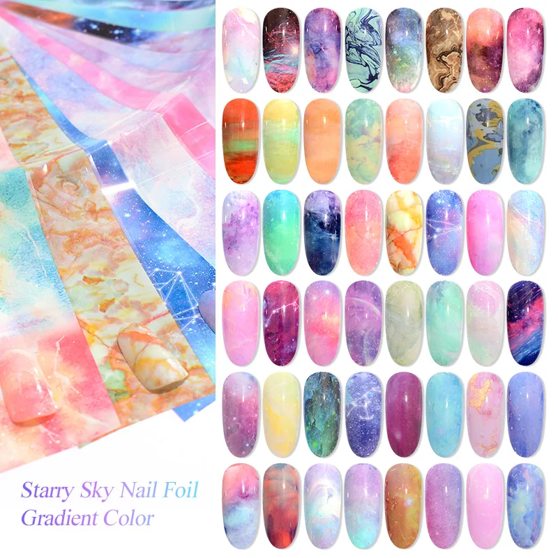 MEET ACROSS 7ml Nail Art Transfer Foil Gel Nail Polish Set Starry Sky Paper Adhesive Gel Lacquer Tools For Manicure Decoration 2