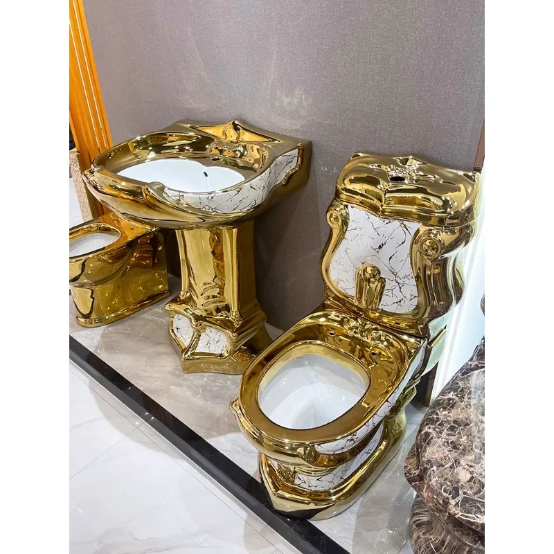 

European style palace golden toilet hotel home retro toilet color creative split column basin Emperor Hong bathroom