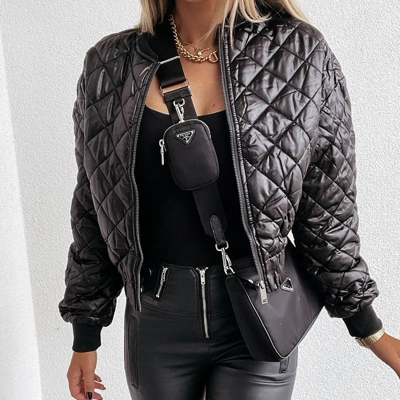 Sólido o Pescoço Mulheres Oversized Curto Cabolsa Feminino Gola Manga Comprida Zíper Grosso Jaqueta Parkas 2022 Primavera Outono Inverno 6 Online shopping